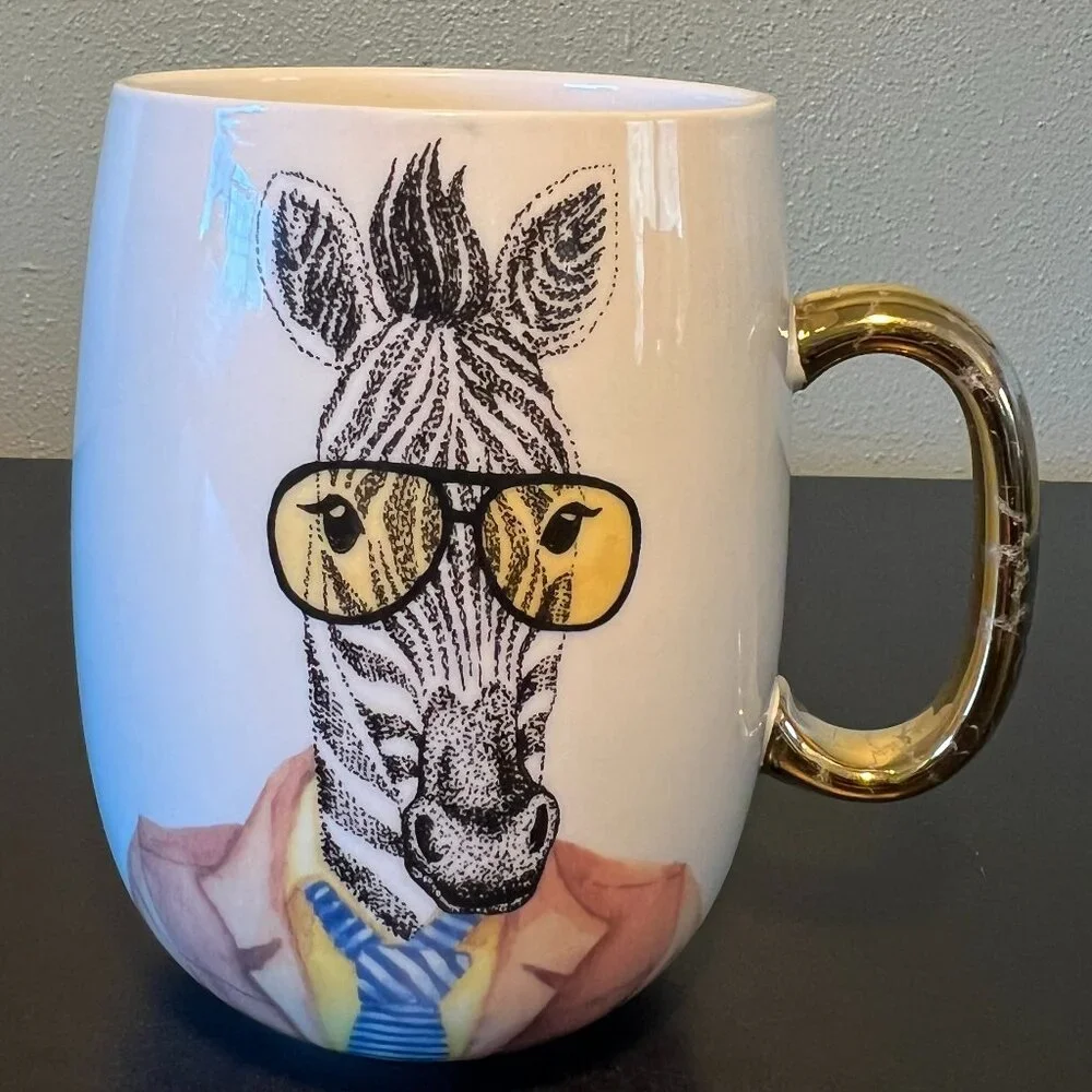 Pier 1 Imports ZEBRA Hipster Animal Wearing Aviator Sunglasses, Suit & Tie Mug